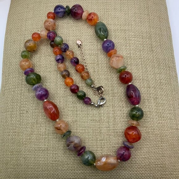 RMN Avon Vintage Multi Colored Swirl Beaded Necklace - Picture 2 of 6